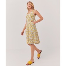 Pact Reverie Yellow Floral Tie Back Cutout Dress Size L Organic Cotton Outdoor