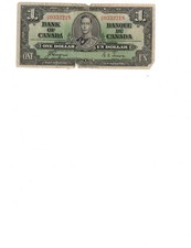 CANADA Currency - BANK OF CANADA - One Dollar Banknote - Dated 2 Jan 1937