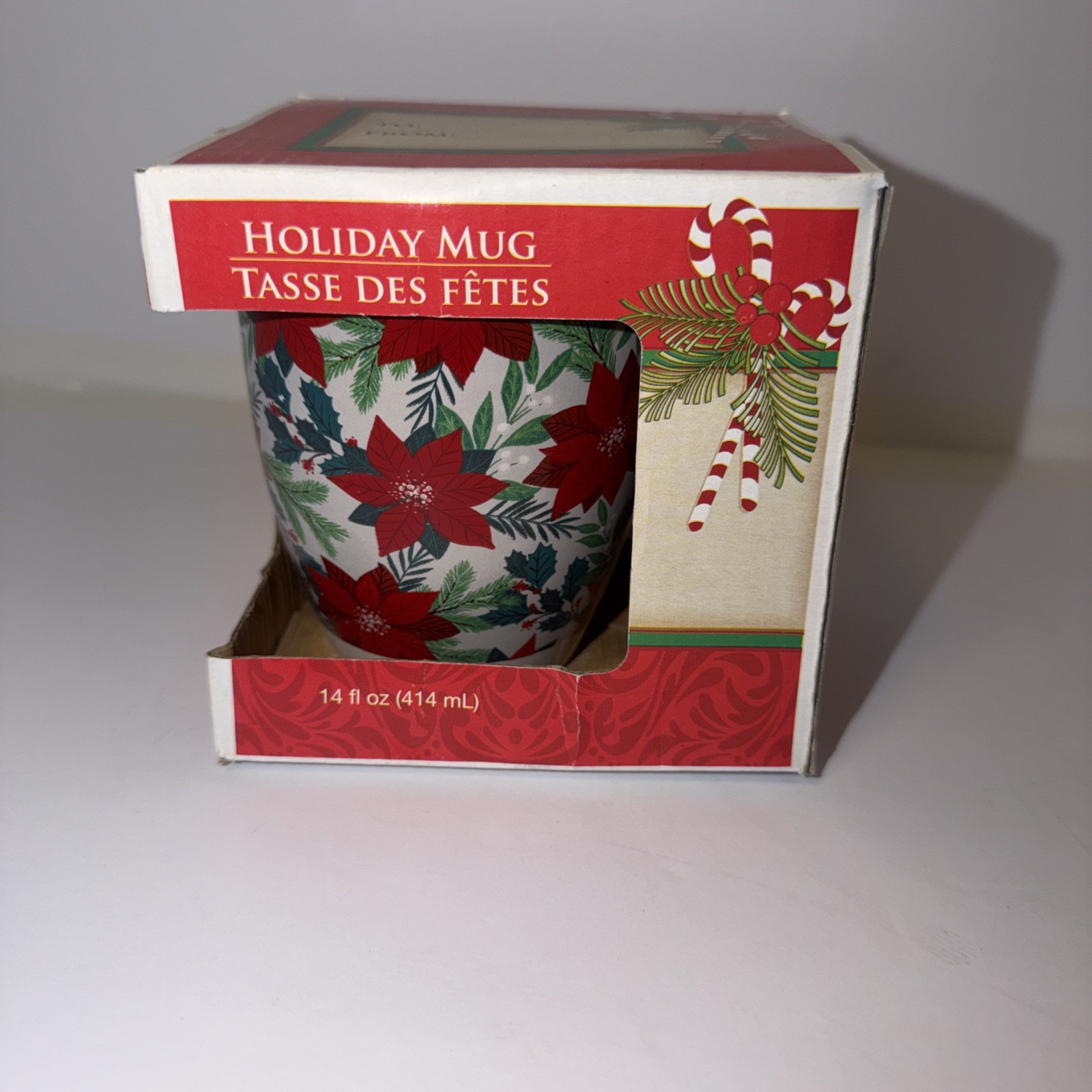 NIB Holiday Mug 14oz Poinsettia Christmas Greenbrier International Royal Norfolk