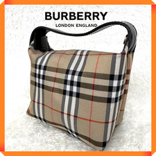 【Auténtico】 Bolso de Mano Burberry Nova Check Beige Lona Cuero Mujeres de Japón