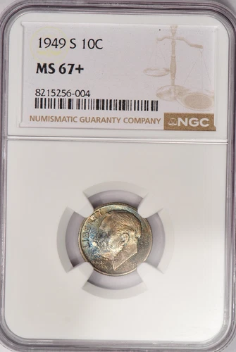 1949 S TONED Roosevelt Dime NGC MS 67 PLUS MS67+ SEE VIDEO Toning Silver 10C