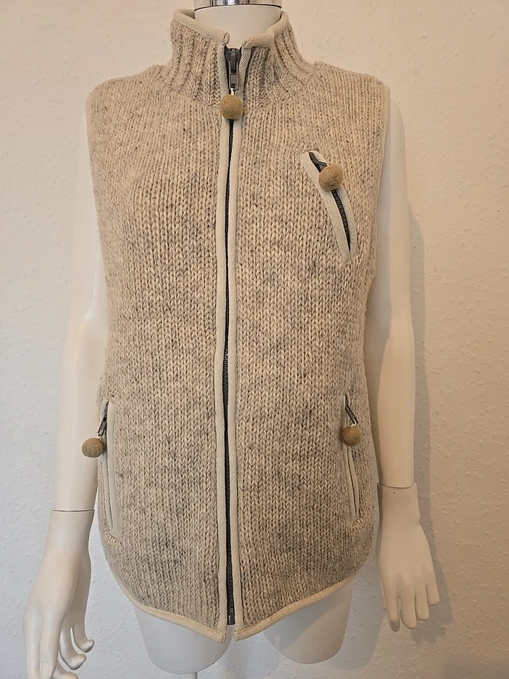 Pachamama Beige Gilet Ivory Stone Wool sleeveless zip cardigan size M - Image 3 of 4