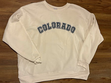 rue21 Women  s Sweatshirt XL White Crew Neck Pullover Fleece Colorado Logo