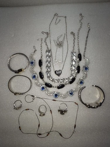 Vintage Silver Tone Costume Jewelry Lot. Vivani Watch Rings Necklaces Bracelets