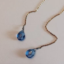 Gold Threader Earrings With Light Blue Faceted Crystal