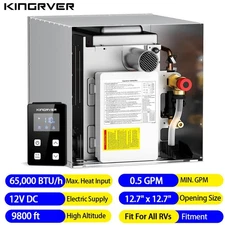 KINGRVER RV Tankless Water Heater without Door Propane Gas 65,000 BTU DC 12V