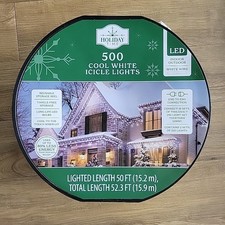 Holiday Time 500 Cool White Icicle LED Christmas Lights White Wire 52.3 FT NEW