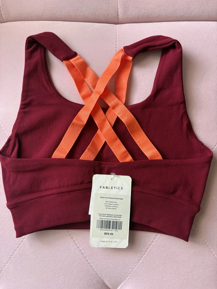 Fabletics Freya SculptKnit® Sport-BH weinrot orange S neu mit Etikett (59,95 $ Einzelhandel) - Bild 2 von 3
