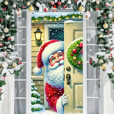 Merry Christmas Santa Claus Door Banner Christmas Decoration Festive Holiday Dec