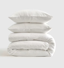NWOT Quince Full Queen Duvet Cover Set 2 Shams Organic Linen Flax White