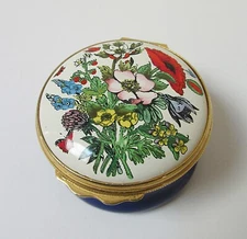 Halcyon Days Hinged Enamel Trinket Box Summer Flowers
