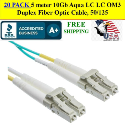 20 CABLES Fiber Optic Cable, 5 meters 10Gb Multimode LC to LC OM3 Duplex  50/125