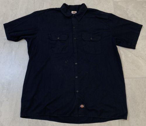Men's XL Dickies Black Buttoned Mechanic Work Short Sleeve Uniform Shirt - Picture 1 of 7