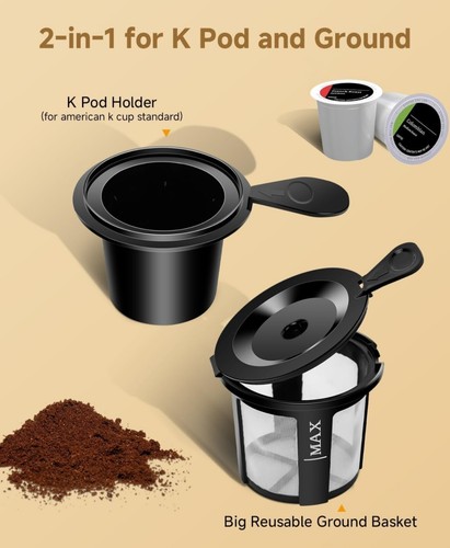 Cafetera teglu de una sola porción para K Cup Pod y café molido 2 en 1, K Cup Coff - Imagen 3 de 5