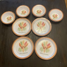 Pottery Barn Kids Gobble Melamine Thanksgiving Dish Set Bowls And Plates 8 Total
