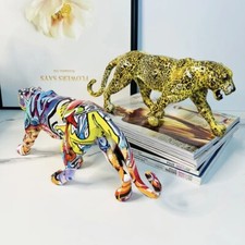 Figurine Guépard En Polyrésine - Doré - Déco Maison Réaliste - 15.65" X 6.75" - Neuf