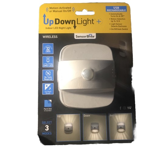 Up Down Light Sensor Brite Wireless Indoor LED Night Light Rechargeable ...