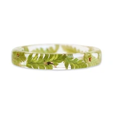 Thin Resin Ring with Pressed Forest Fern Leaves and Gold Flakes, Nature Inspired