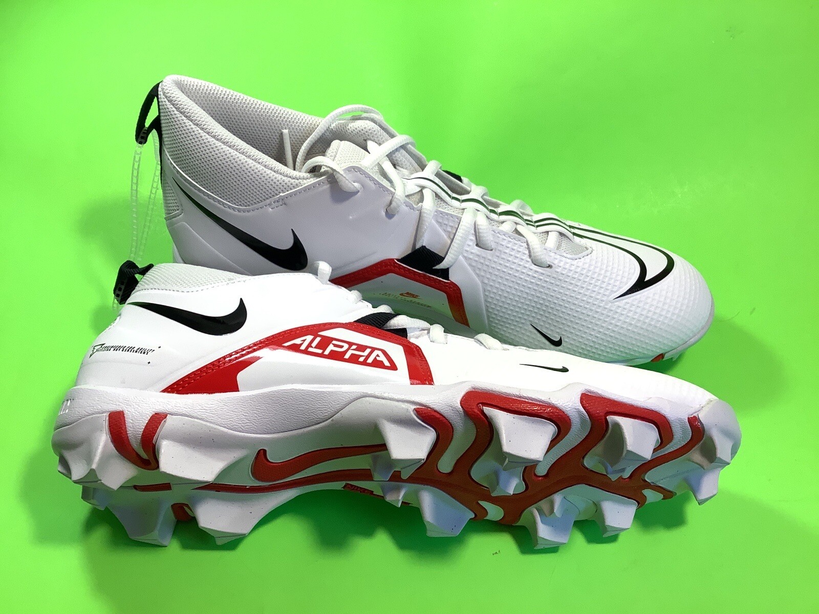 New NIKE ALPHA MENACE Men’s Football Cleats Size 8 White w/Black, Red thumbnail 11