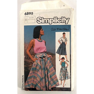 6895 Simplicity Sewing Pattern Vintage 80s Ali McGraw Circle Skirt