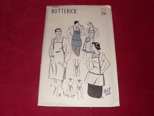 ? 1948 BUTTERICK #4685 - MEN'S & LADIES QUICK & EASY FULL APRON PATTERN  SM  FF