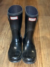 Hunter Women’s Glossy Rain Boots Size 8 Black, Buckle 11” Tall Rubber