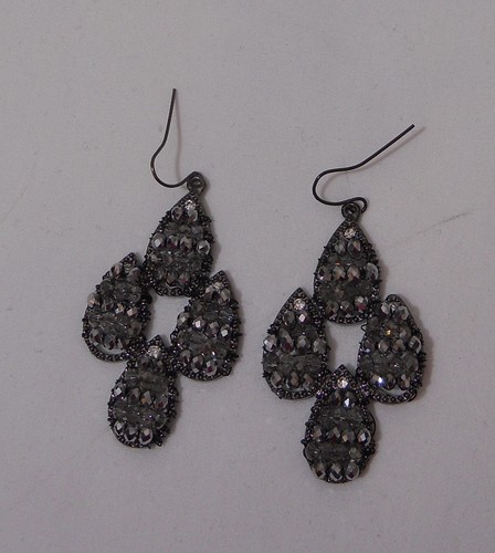 Michelle Ladies Earrings Black Teardrops Rhinestones Fashion Drop Dangle Hook - Picture 2 of 12