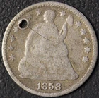 1858 Seated Liberty Half Dime VG details (holed)