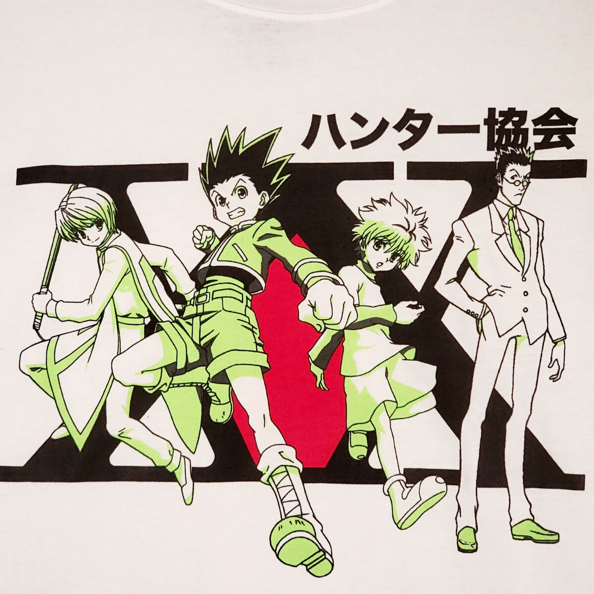 Hunter X Hunter in Kanji Characters with Gon, Killua, Kurapika and Leorio  Mens and Womens Short Sleeve T-Shirt (White, S-XXL) 