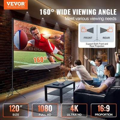 New Projector Screen with Stand, 120 inch 16:9 4K 1080 HD Outdoor Movie Screen