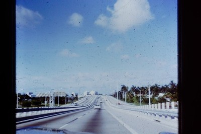 Vintage Found Slide Photo Scenic Highway View with Cars and Blue Sky