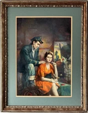 VICTOR OLSEN ANTIQUE FIGURATIVE MOVIE SET OIL PAINTING VINTAGE REALISM WPA FILM