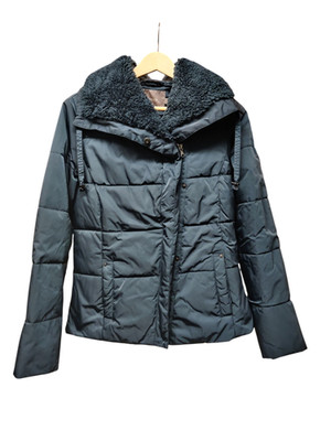 SANDWICH MANTEL EU 36 IT 40 UK 8 TÜRKIS GRÜN KUNSTFELLKRAGEN PUFFER JACKE DAMEN