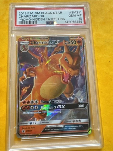 2019 Pokemon Charizard GX Black Star Promo SM211 Hidden Fates Tins PSA 10