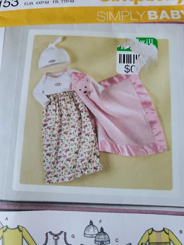 Simplicity Sewing Pattern Simply Baby XXS - M Infant Onsie Hat Top Pants Bunting - Image 2 of 4