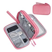 Electronic Organizer, Travel Cable Organizer Bag Pouch Pink Double Layer-S