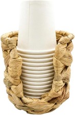 Bathroom Cup Dispenser 3oz Rattan Mouthwash Coffee Cups Holder Woven Disposable