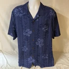 Tommy Bahama Mens Hawaiian Aloha Camp Shirt 100% Silk Large Blue Free Shipping