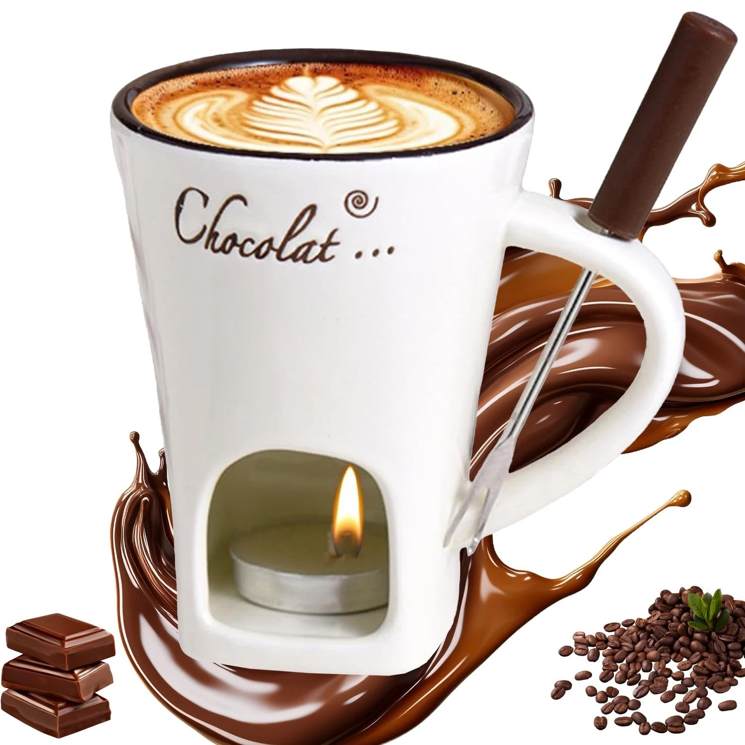 Chocolate Fondue Mug Set, 130ml Ceramic Chocolate Fondue Cup, Chocolate...