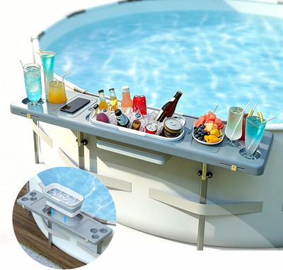 Pool Bar for above Ground Pool - Poolside Bar with 6 Cup Holders & Ice Bin, 47.2