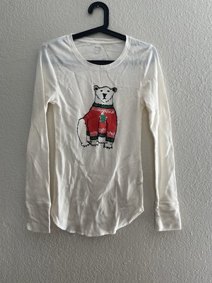 Old Navy M Cream Polar Bear Christmas Long Sleeve Waffle Knit Top