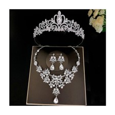 Silver Elegant Tiaras for Women Bridal Jewelry Set,Crowns Earrings Necklace Set
