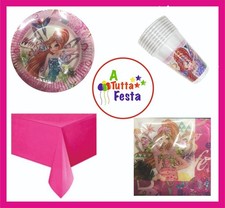  KIT ADDOBBI FESTA COMPLEANNO WINX X8X16X24X32X40 PERSONE  PIATTI BICCHIERI TOVA