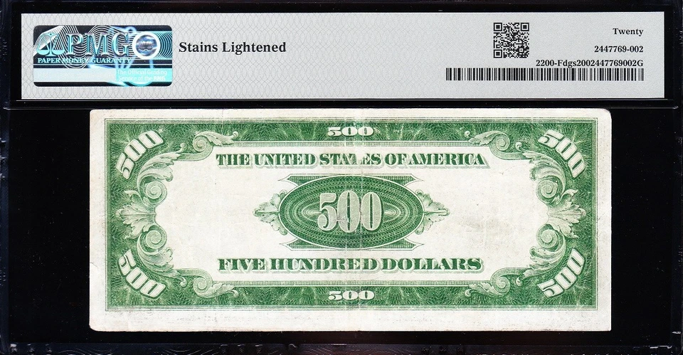 NICE *RARE* 1928 $500 Atlanta "GOLD CLAUSE" FRN bill! PMG 20! FREE SHIP! 13800A - Image 3 of 3