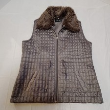 AC-TIV-OLOGY Quilted Vest Faux Fur Collar Gray Size PM