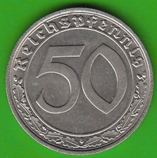 Coin 50 Reichspfennig 1939 F Nickel With HK In VZ-ST Very Nice nswleipzig