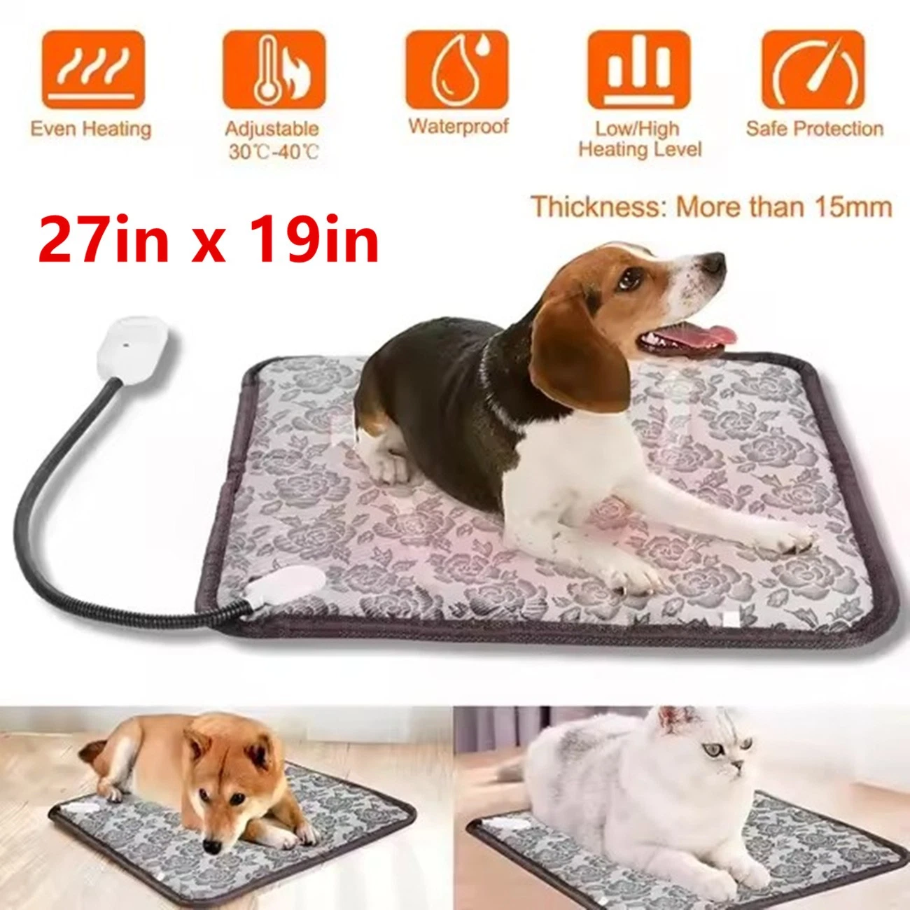 27inx19in Large Pet Dog Heating Pad Smart Thermostat Waterproof Cat Heated Mat