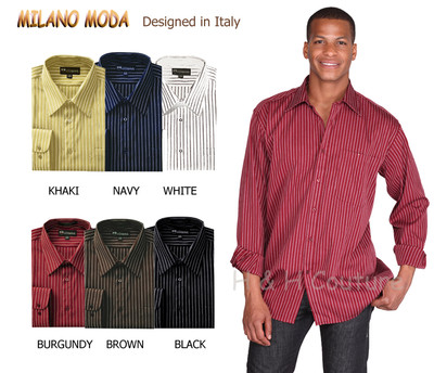 Men's Casual Linen-Look Striped Shirt - Band Collar, Long Sleeve, Button-Down With Pockets, Brown - View #10