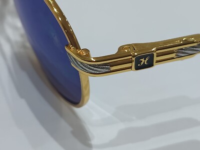 VINTAGE HILTON Sunglasses Monaco 307 01 GOLD 24KT Blue Mirror Glasses 55-18-140