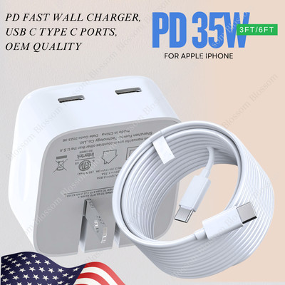 For iPhone 16 15 14 13 12 11 iPad USB C 35W Fast Charger Adapter PD Type C Cable